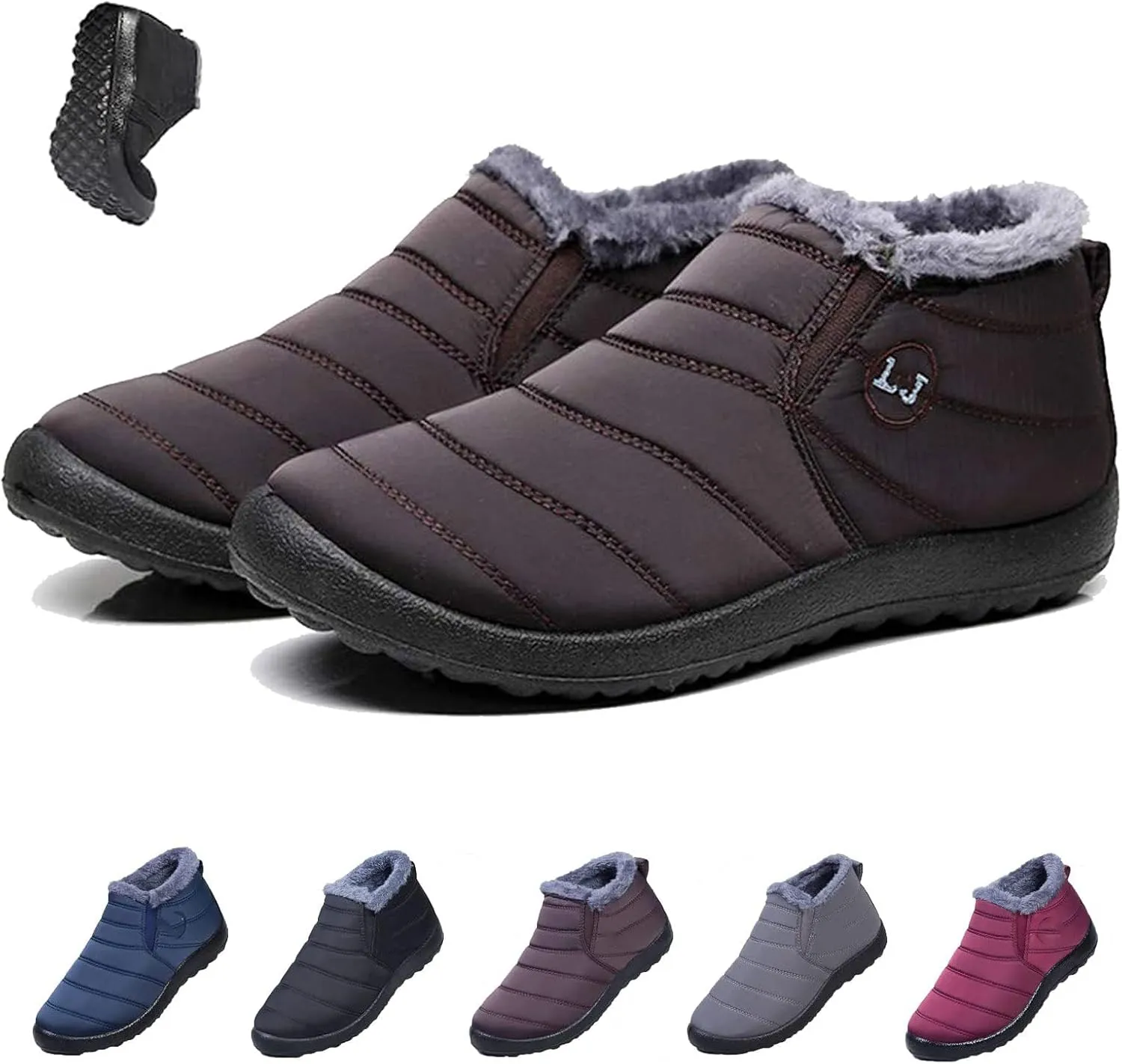 Boojoy Winter Boots, Winter Warm Booties Fur Lined Anti-Slip Ankle Outdoor Slip On Waterproof Booties Comfortable Warm