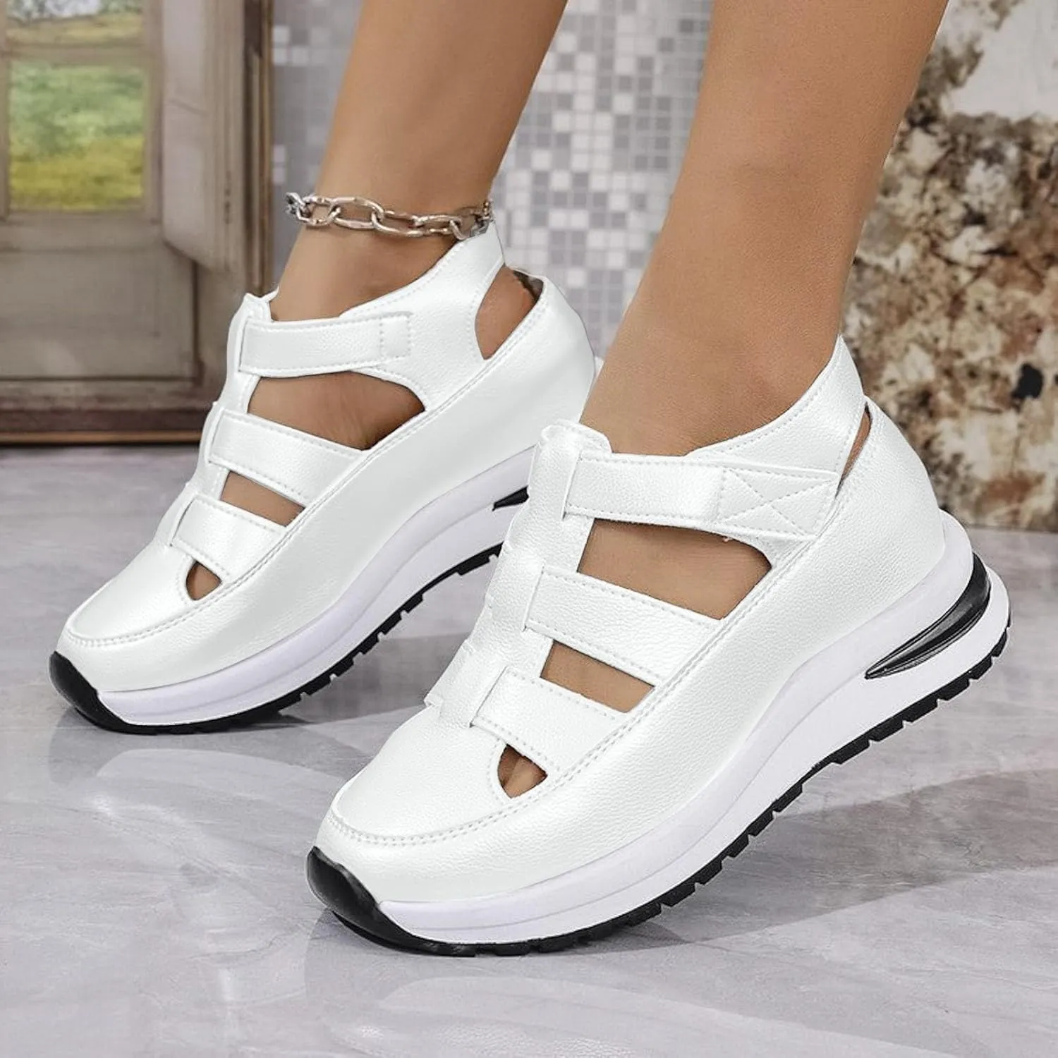 Bootara Women's Hollow-Out Casual Sandals,2025 Closed Toe Platform Sandals Height-Boosting Thick Sole