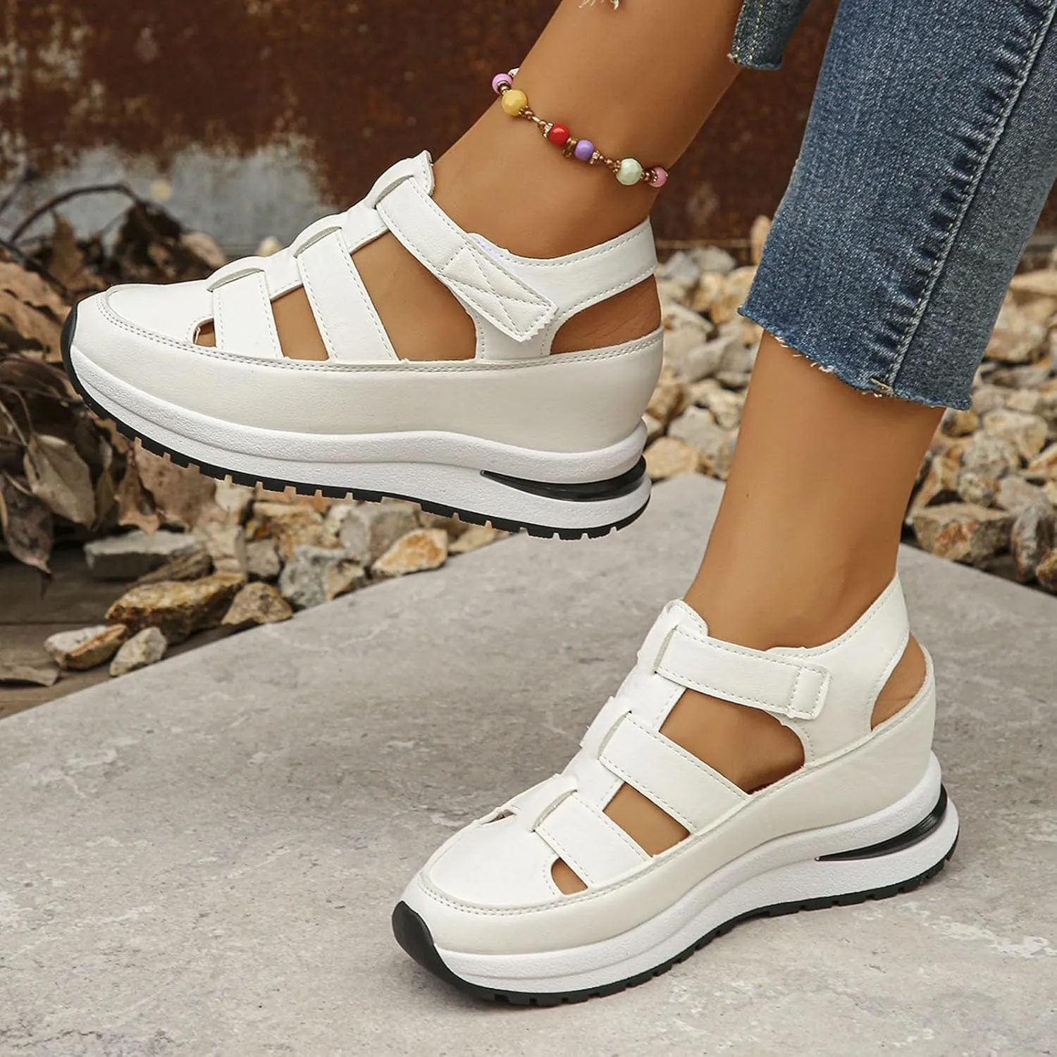 Bootara Women's Hollow-Out Casual Sandals,2025 Closed Toe Platform Sandals Height-Boosting Thick Sole