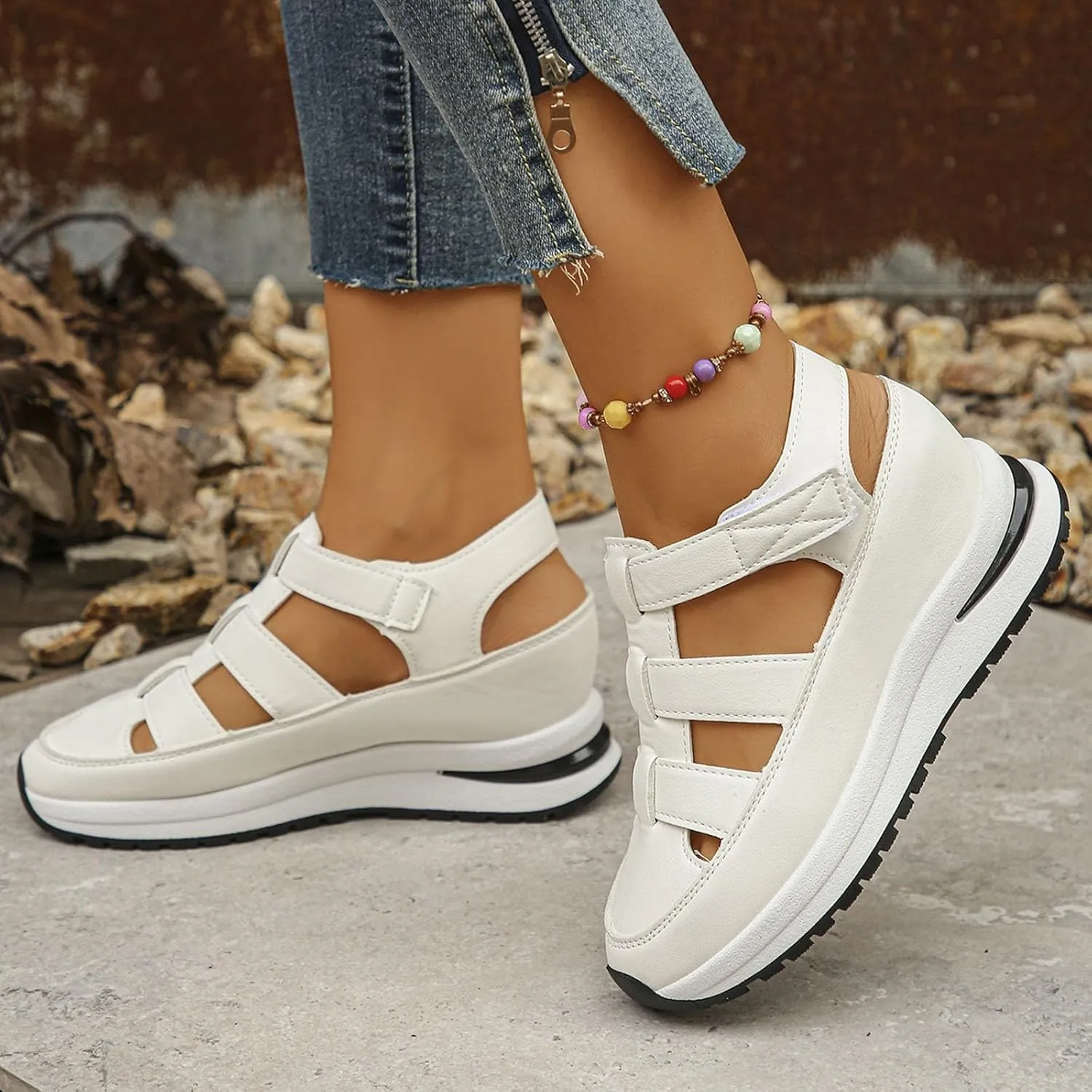 Bootara Women's Hollow-Out Casual Sandals,2025 Closed Toe Platform Sandals Height-Boosting Thick Sole