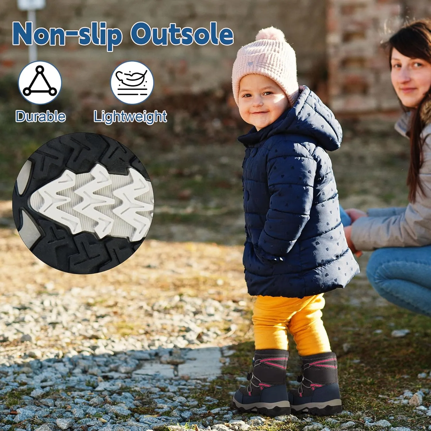 Boys Girls Snow Boots Waterproof Slip Resistant Outdoor Winter Shoes for Toddler Little Kids