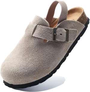 Boys Girls Suede Clogs Unisex Toddler Slip-on Slippers Kids Outdoor Indoor Flat Shoes Classic Cork Adjustable Buckle Mules Cute Sandals