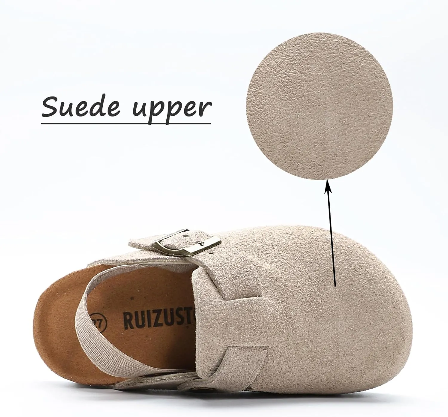 Boys Girls Suede Clogs Unisex Toddler Slip-on Slippers Kids Outdoor Indoor Flat Shoes Classic Cork Adjustable Buckle Mules Cute Sandals
