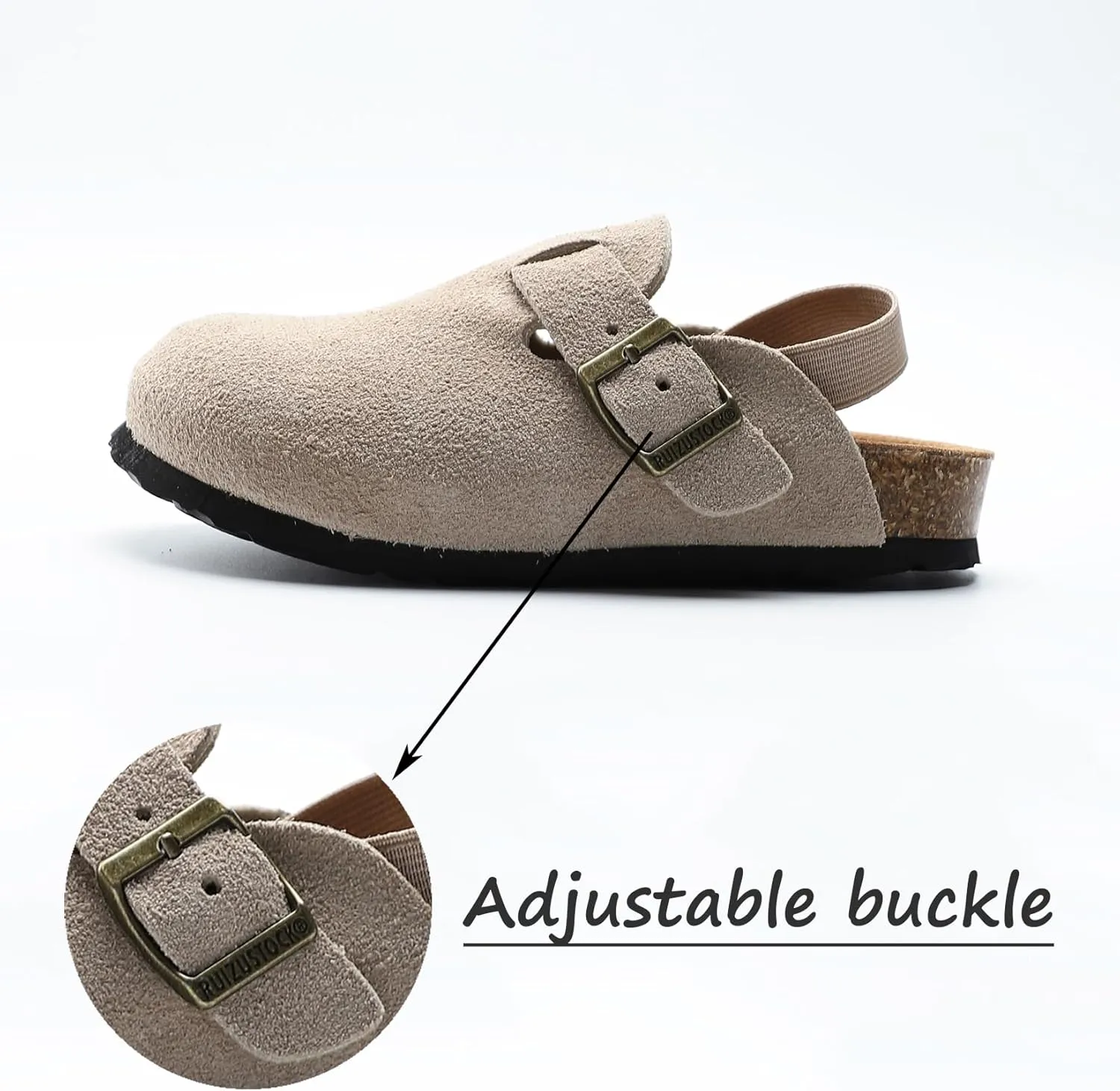 Boys Girls Suede Clogs Unisex Toddler Slip-on Slippers Kids Outdoor Indoor Flat Shoes Classic Cork Adjustable Buckle Mules Cute Sandals