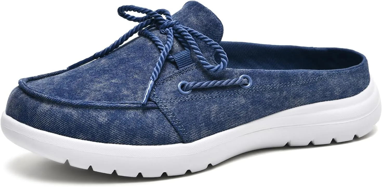 Buyrew Mules for Women Slip on Shoes Comfortable Knit Canvas Walking Flats with Arch Support Breathable Clogs House Slippers