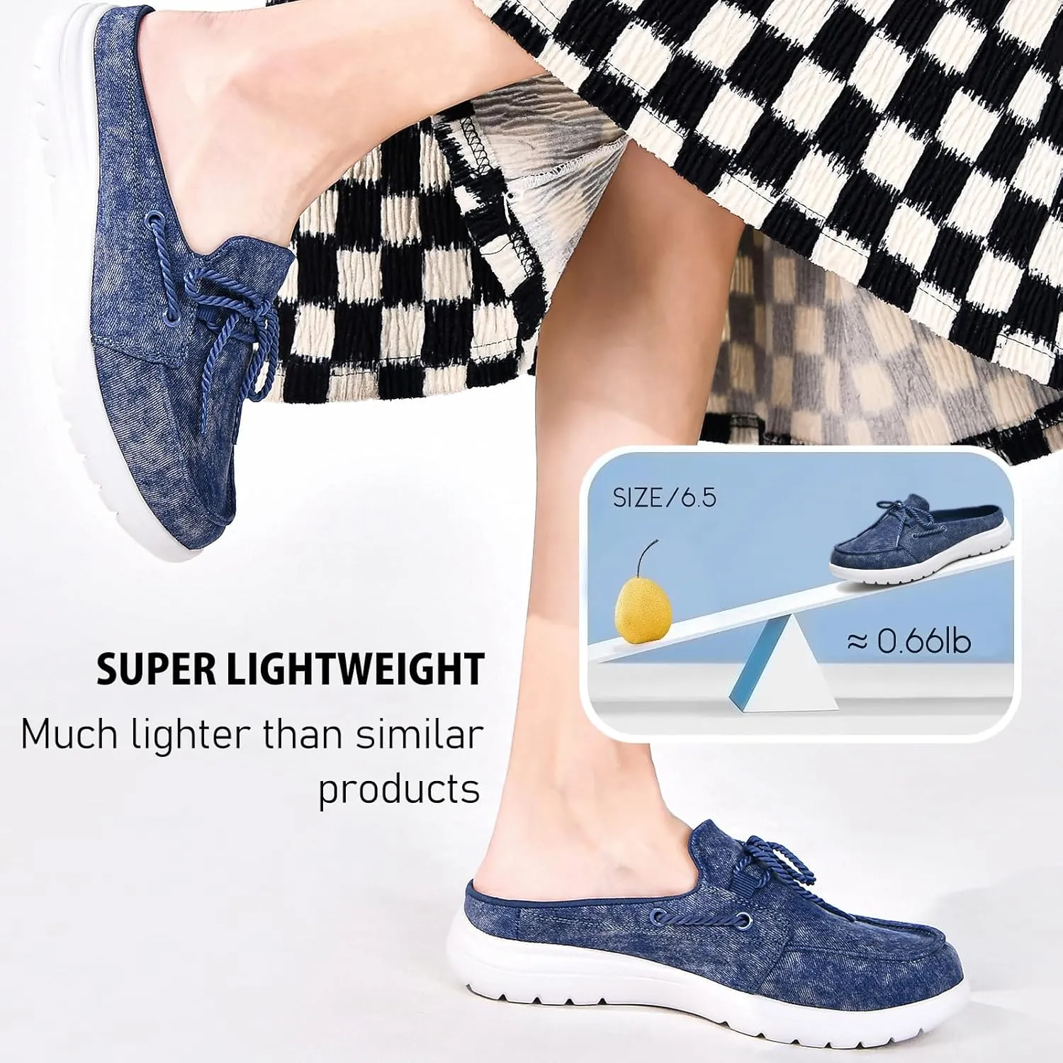Buyrew Mules for Women Slip on Shoes Comfortable Knit Canvas Walking Flats with Arch Support Breathable Clogs House Slippers
