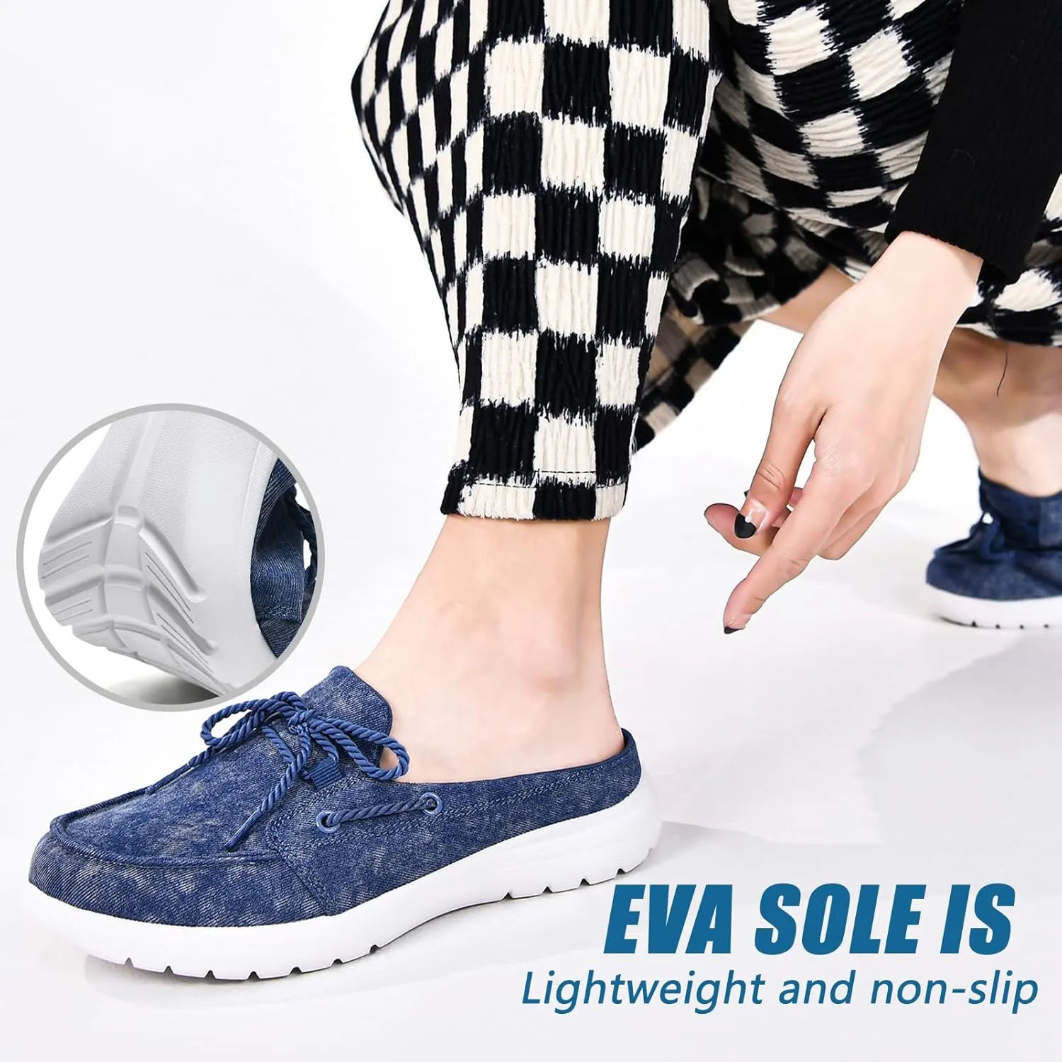 Buyrew Mules for Women Slip on Shoes Comfortable Knit Canvas Walking Flats with Arch Support Breathable Clogs House Slippers
