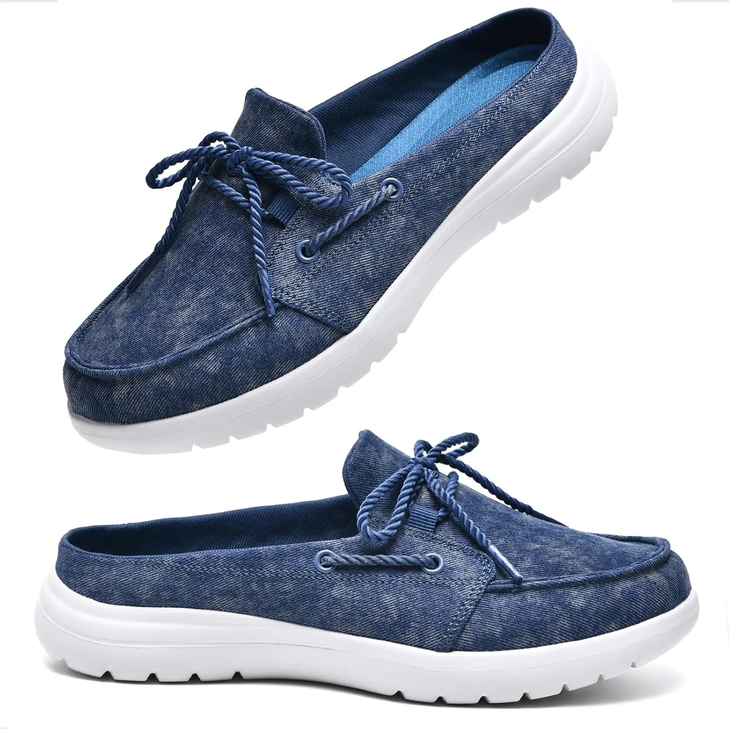 Buyrew Mules for Women Slip on Shoes Comfortable Knit Canvas Walking Flats with Arch Support Breathable Clogs House Slippers