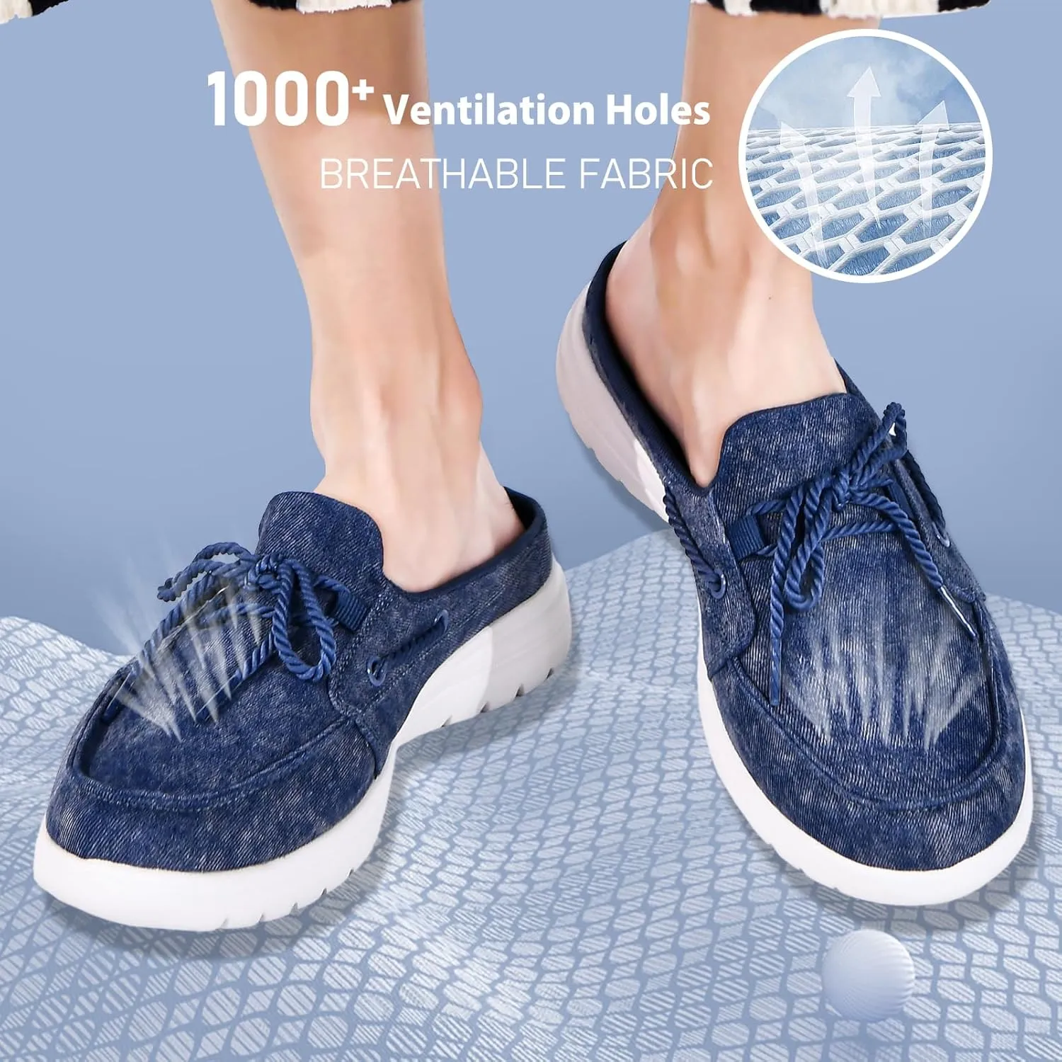 Buyrew Mules for Women Slip on Shoes Comfortable Knit Canvas Walking Flats with Arch Support Breathable Clogs House Slippers