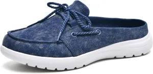 Buyrew Mules for Women Slip on Shoes Comfortable Knit Canvas Walking Flats with Arch Support Breathable Clogs House Slippers