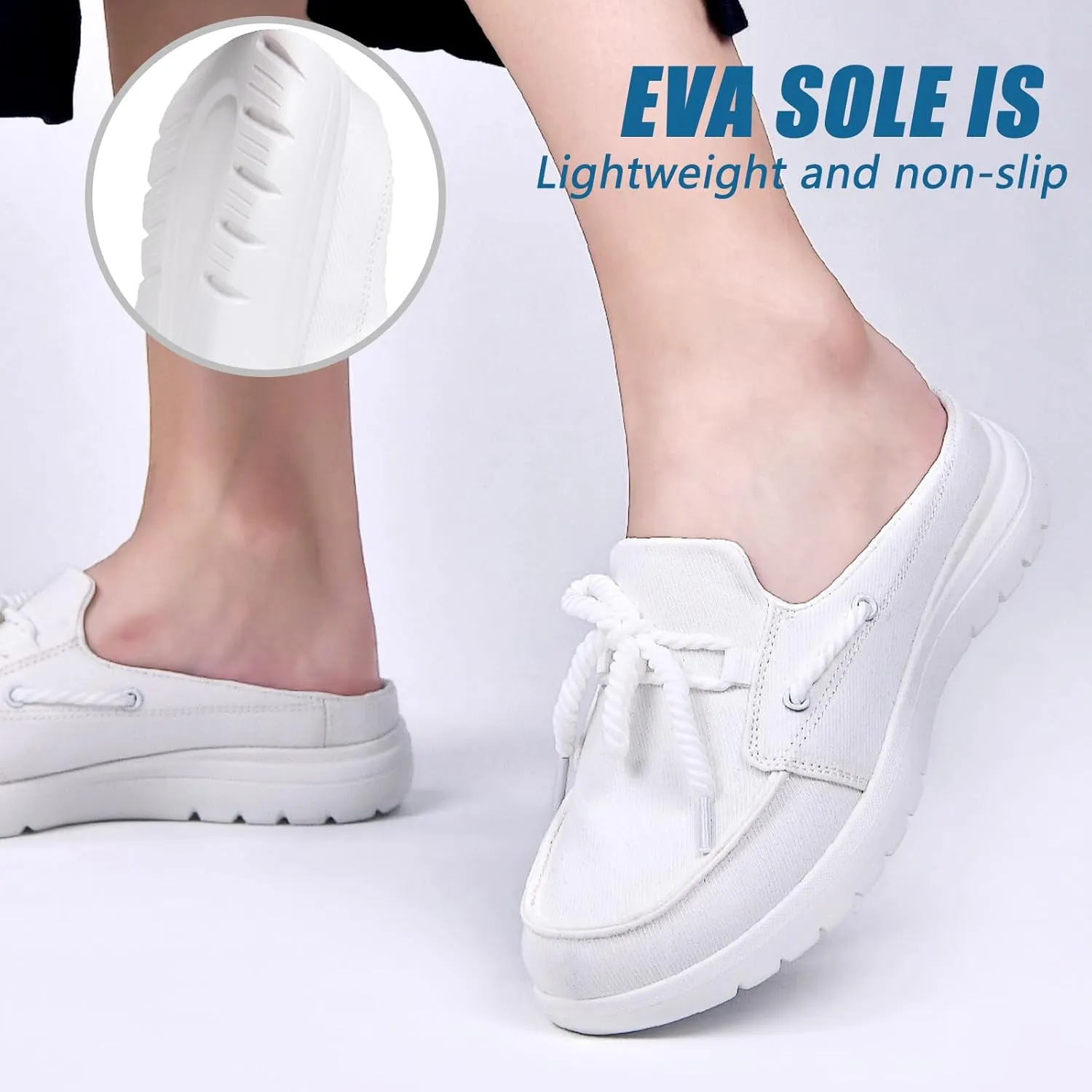 Buyrew Mules for Women Slip on Shoes Comfortable Knit Canvas Walking Flats with Arch Support Breathable Clogs House Slippers