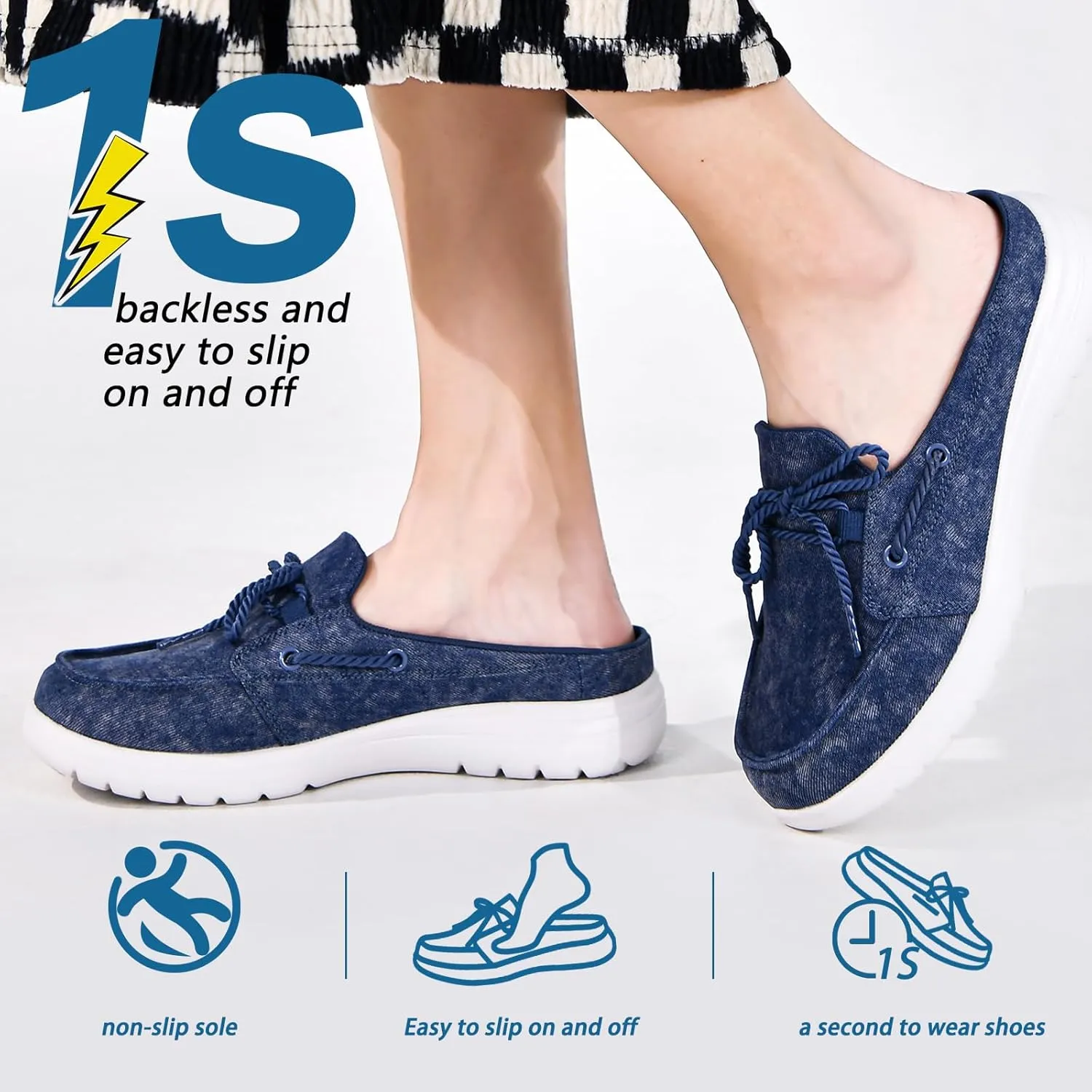 Buyrew Mules for Women Slip on Shoes Comfortable Knit Canvas Walking Flats with Arch Support Breathable Clogs House Slippers