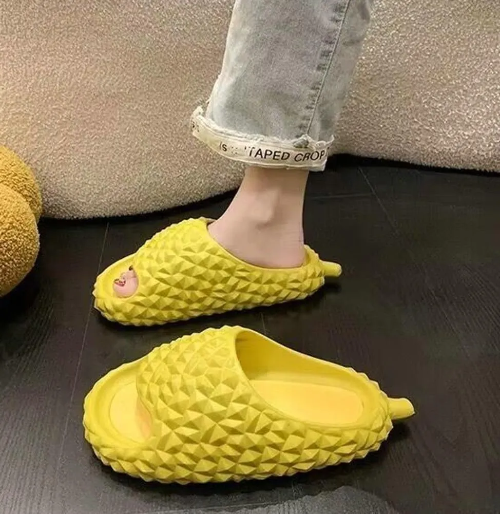 Caistre Funny Fruit House Slipper for Women Men Comfortable Quick Drying Durian Shower Sandals Slippers Non-Slip Bathroom Slippers