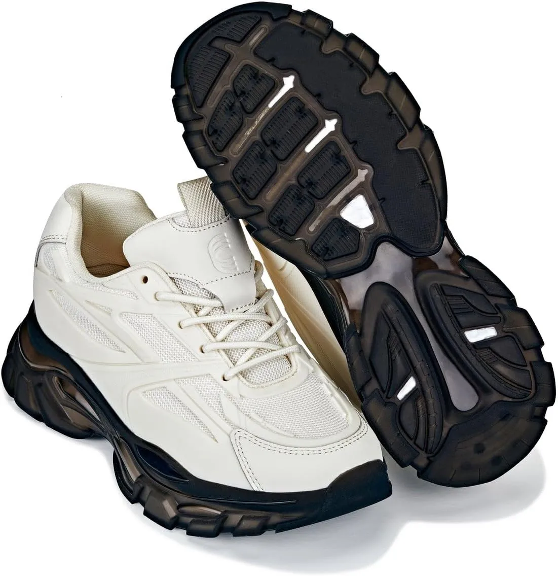 CALTO Men's Invisible Height Increasing Elevator Shoes - Beige/Translucent Onyx Sole Chunky Sole Lace-up Sporty Sneakers - 2.6 Inches Taller - S5283 - Size 11 D(M) US