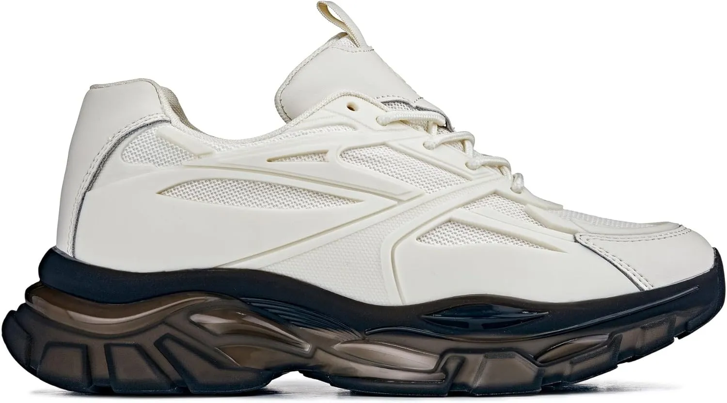 CALTO Men's Invisible Height Increasing Elevator Shoes - Beige/Translucent Onyx Sole Chunky Sole Lace-up Sporty Sneakers - 2.6 Inches Taller - S5283 - Size 11 D(M) US