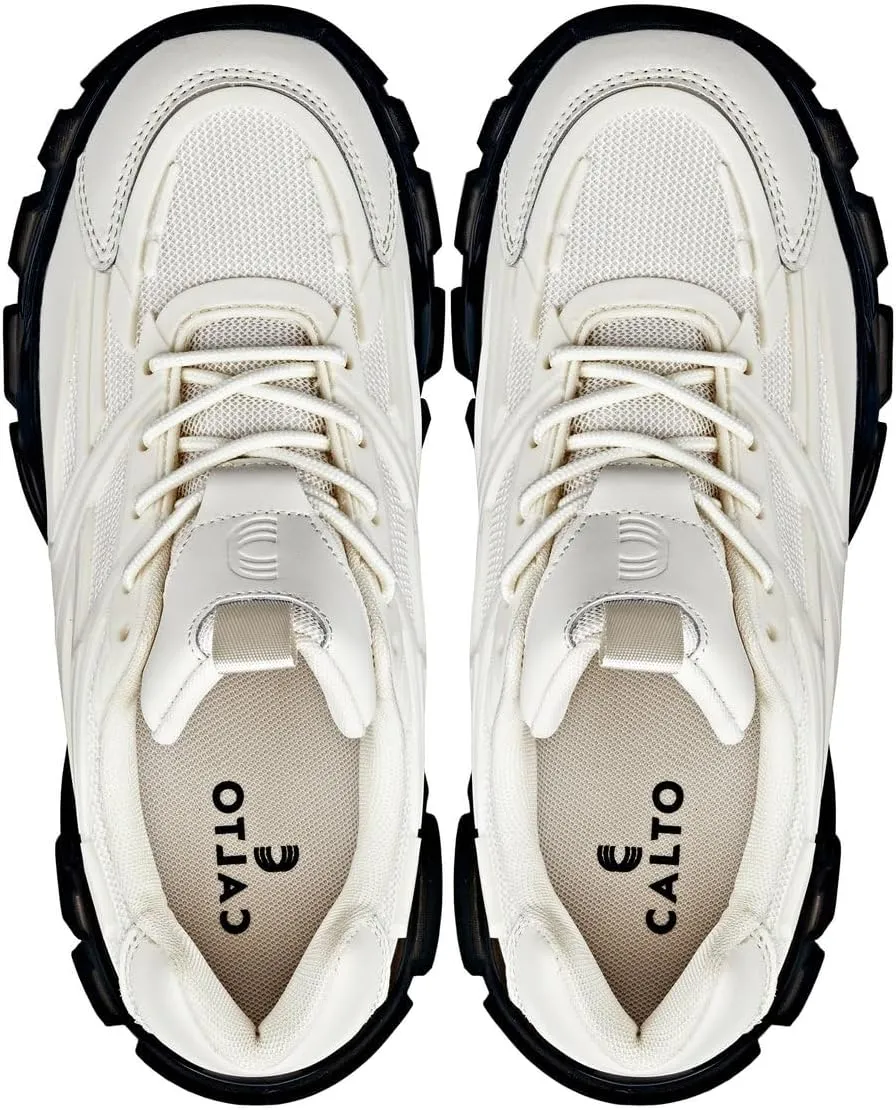 CALTO Men's Invisible Height Increasing Elevator Shoes - Beige/Translucent Onyx Sole Chunky Sole Lace-up Sporty Sneakers - 2.6 Inches Taller - S5283 - Size 11 D(M) US
