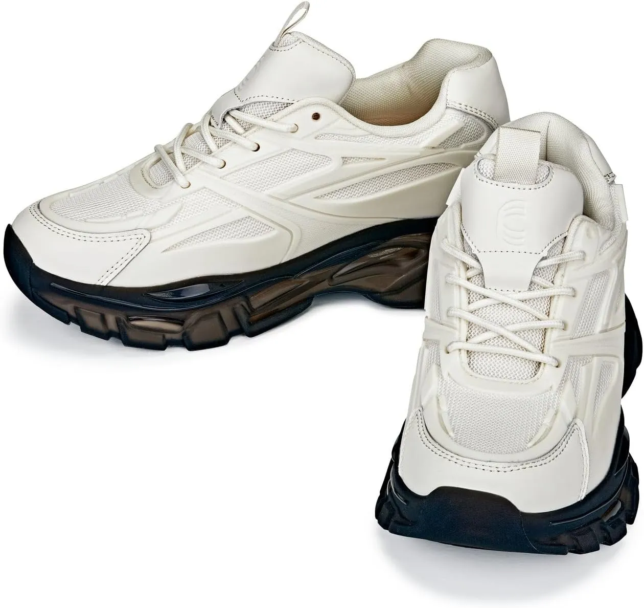 CALTO Men's Invisible Height Increasing Elevator Shoes - Beige/Translucent Onyx Sole Chunky Sole Lace-up Sporty Sneakers - 2.6 Inches Taller - S5283 - Size 8 D(M) US