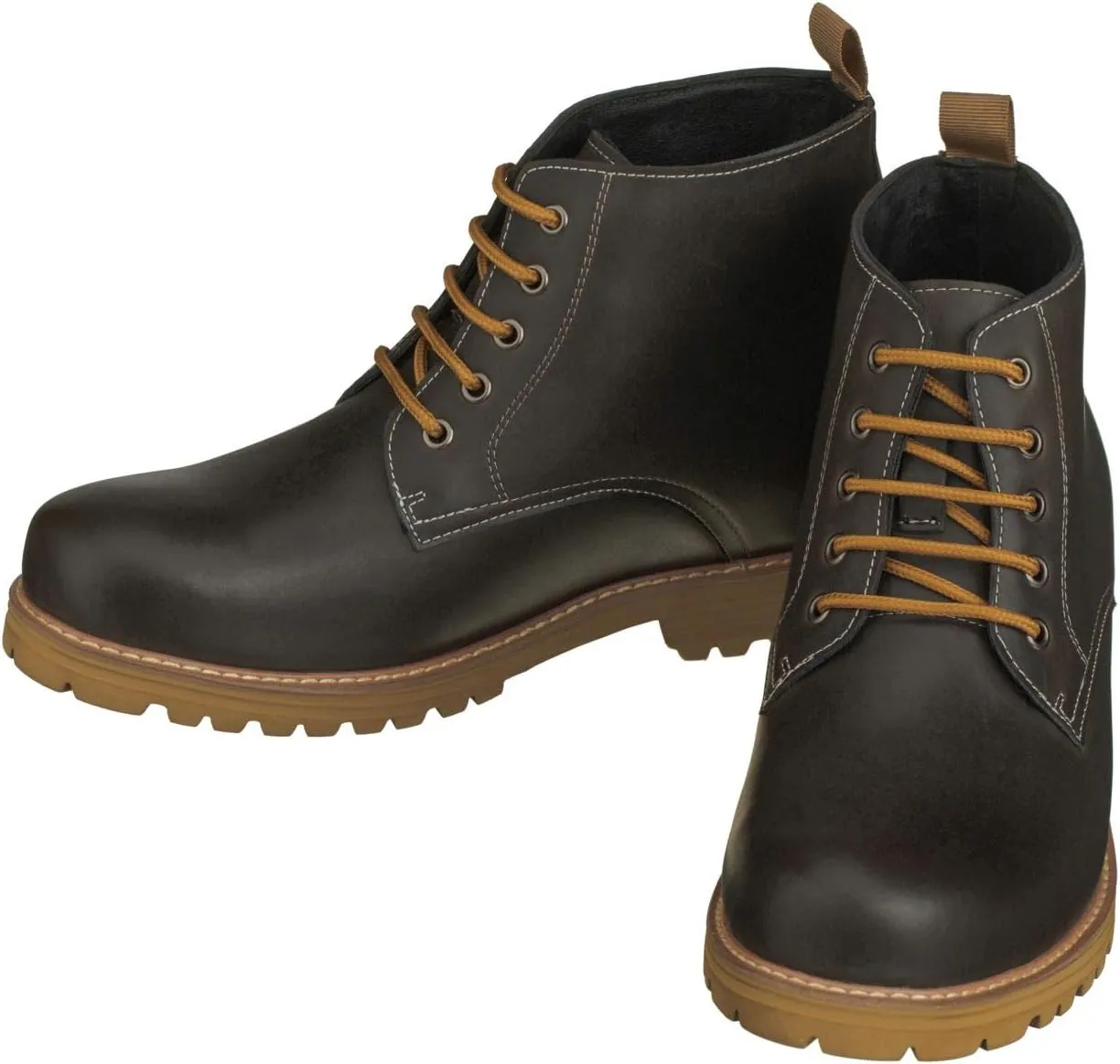 CALTO Men's Invisible Height Increasing Elevator Shoes - Black Premium Leather Lace-up Round-Toe Work Boots - 3.4 Inches Taller - S8750 - Size 9 D(M) US