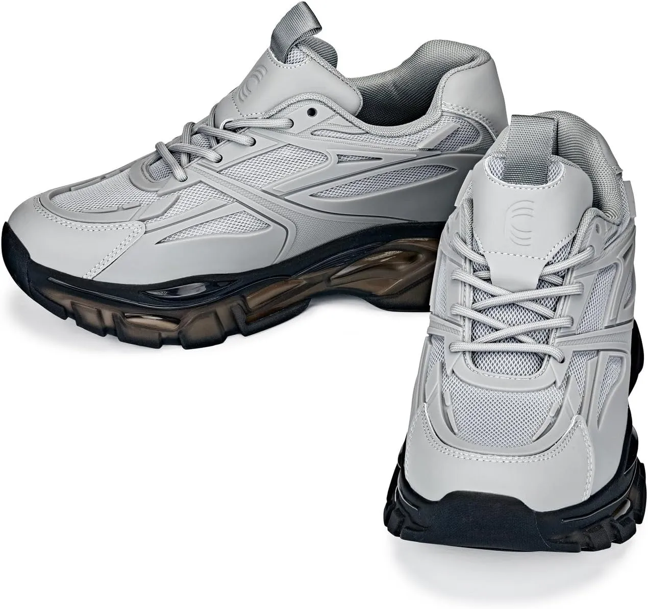 CALTO Men's Invisible Height Increasing Elevator Shoes - Cement/Translucent Onyx Sole Chunky Sole Lace-up Sporty Sneakers - 2.6 Inches Taller - S5281 - Size 12 D(M) US