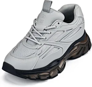 CALTO Men's Invisible Height Increasing Elevator Shoes - Cement/Translucent Onyx Sole Chunky Sole Lace-up Sporty Sneakers - 2.6 Inches Taller - S5281 - Size 12 D(M) US
