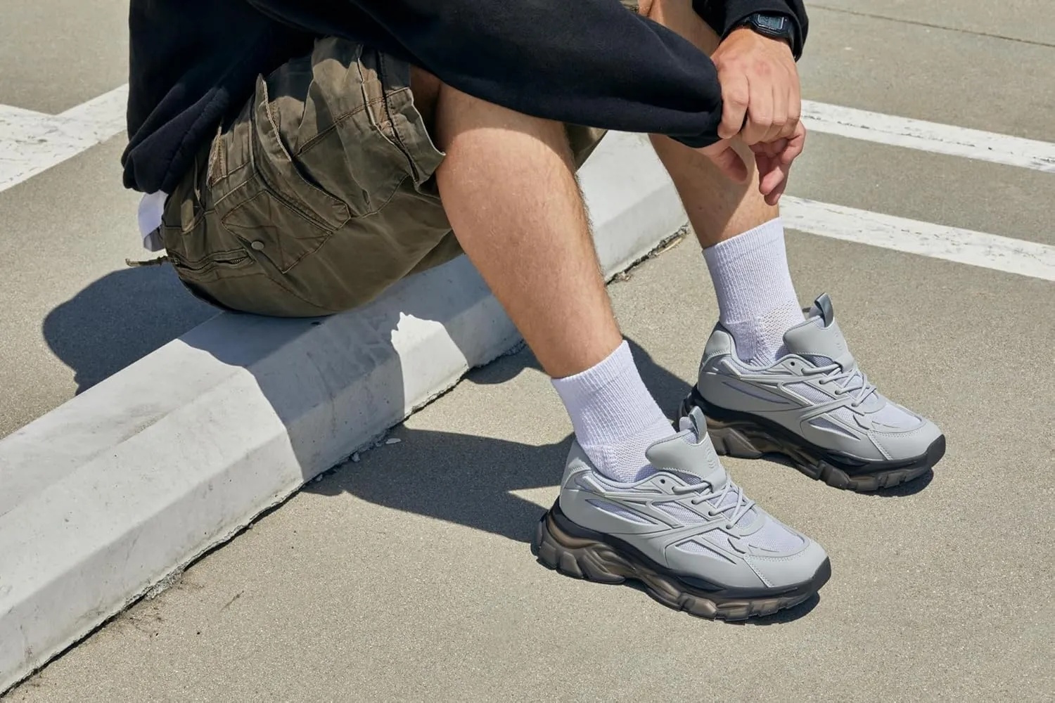 CALTO Men's Invisible Height Increasing Elevator Shoes - Cement/Translucent Onyx Sole Chunky Sole Lace-up Sporty Sneakers - 2.6 Inches Taller - S5281 - Size 12 D(M) US