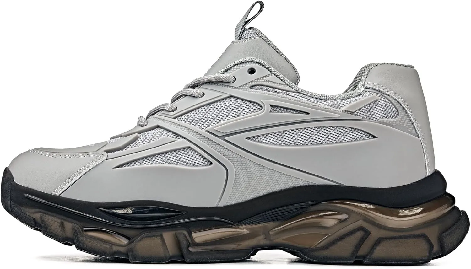 CALTO Men's Invisible Height Increasing Elevator Shoes - Cement/Translucent Onyx Sole Chunky Sole Lace-up Sporty Sneakers - 2.6 Inches Taller - S5281 - Size 12 D(M) US