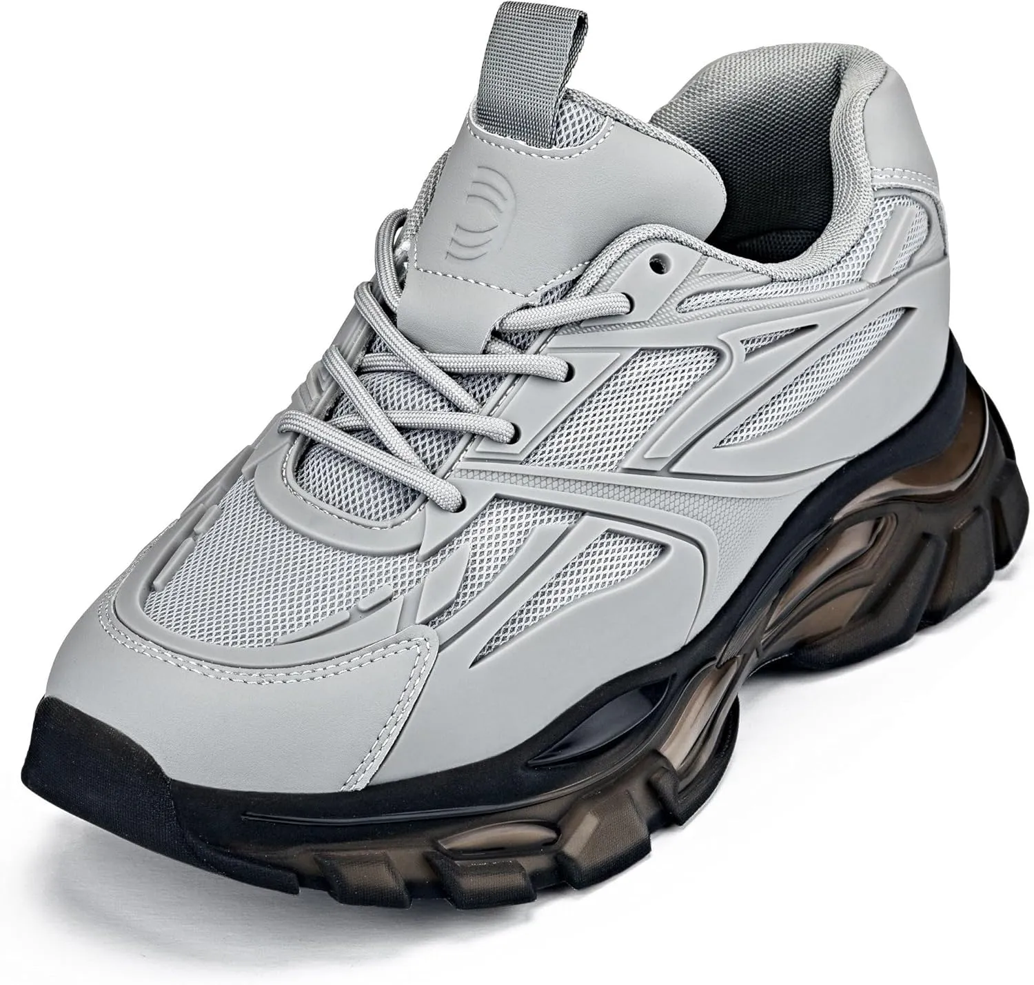 CALTO Men's Invisible Height Increasing Elevator Shoes - Cement/Translucent Onyx Sole Chunky Sole Lace-up Sporty Sneakers - 2.6 Inches Taller - S5281 - Size 12 D(M) US