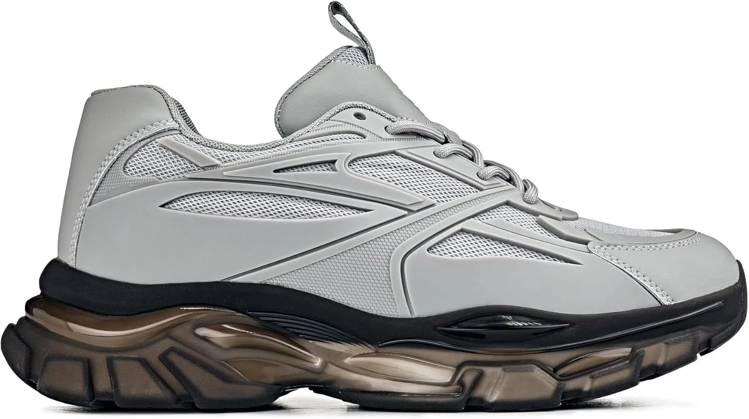 CALTO Men's Invisible Height Increasing Elevator Shoes - Cement/Translucent Onyx Sole Chunky Sole Lace-up Sporty Sneakers - 2.6 Inches Taller - S5281 - Size 12 D(M) US