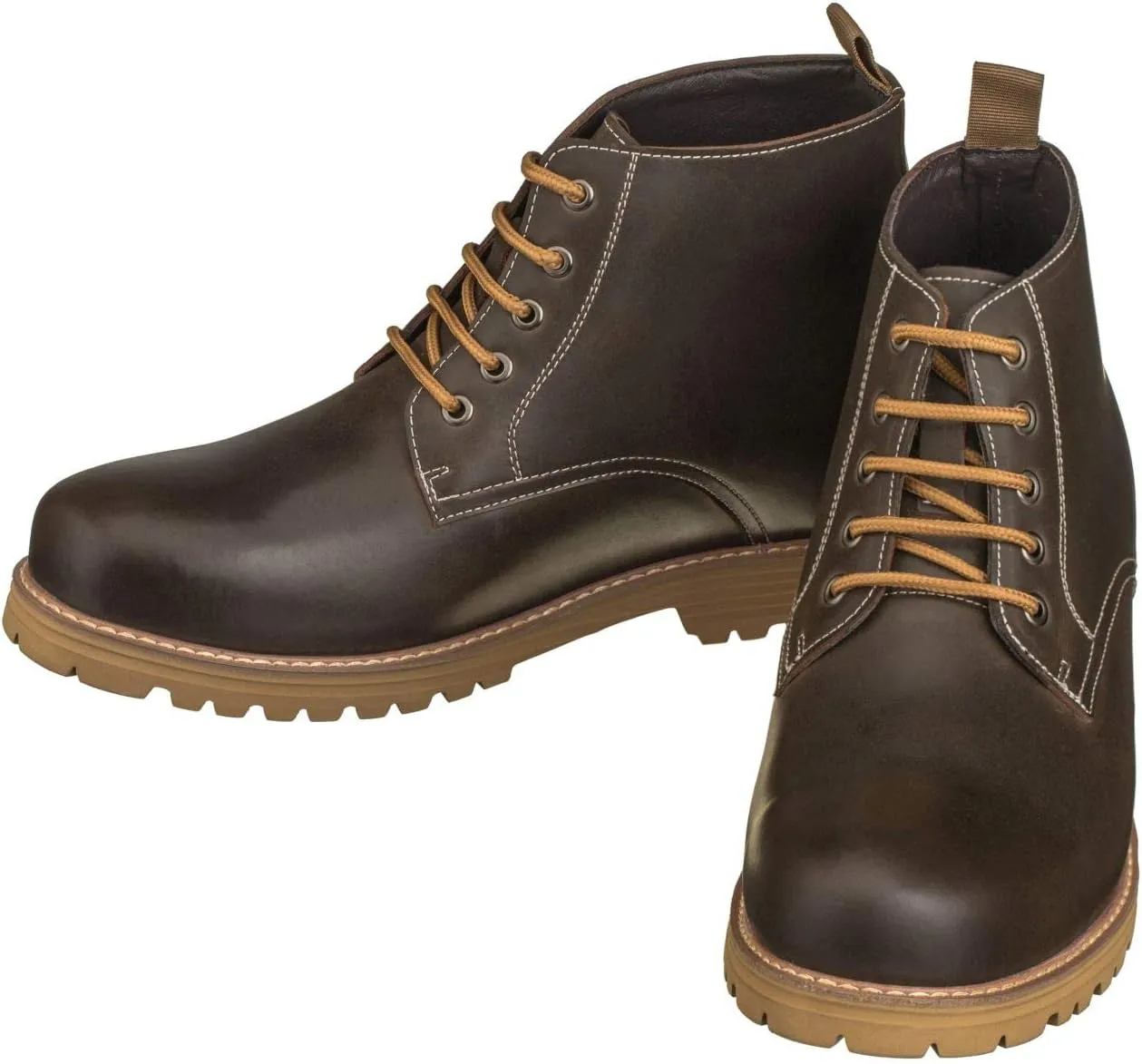 CALTO Men's Invisible Height Increasing Elevator Shoes - Dark Brown Premium Leather Lace-up Round-Toe Work Boots - 3.4 Inches Taller - S8752 - Size 9 D(M) US