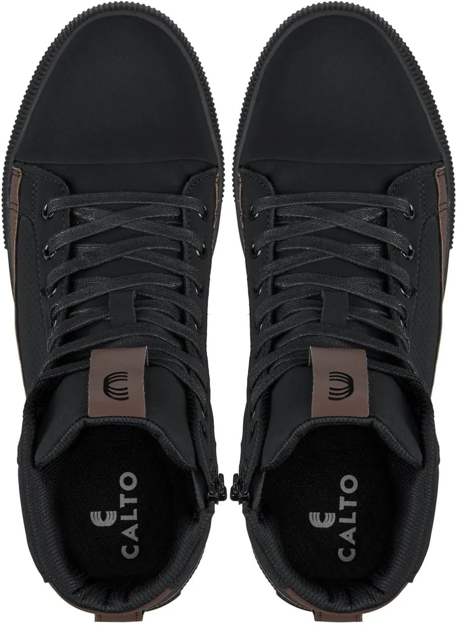 CALTO Men's Invisible Height Increasing Elevator Shoes - Zip-up Cap Toe High Top Sneaker Boots - 2.4 Inches Taller