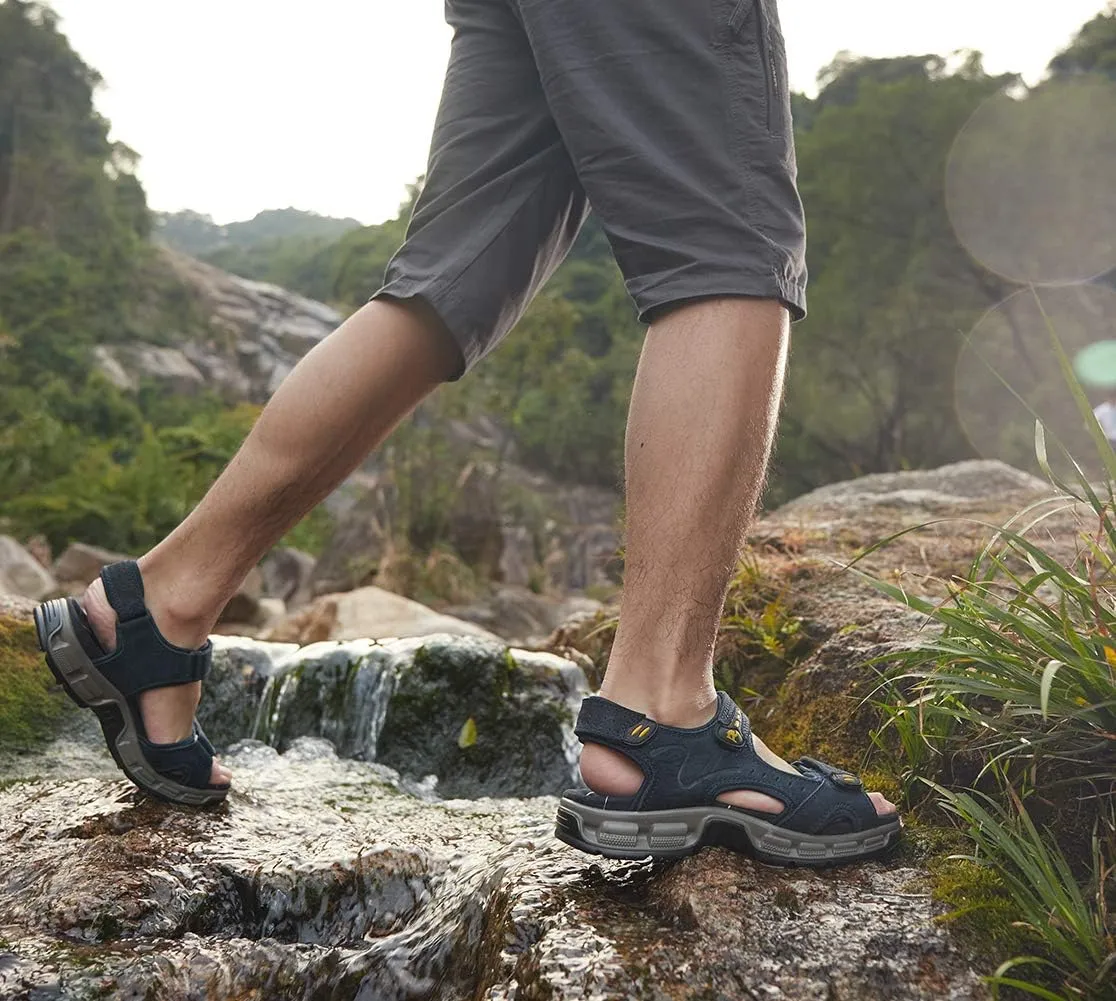 CAMEL CROWN Men's Leather Sandals Hiking Outdoor Water Beach Sports Mens Sandals for Summer with Open Toe Adjustable Straps