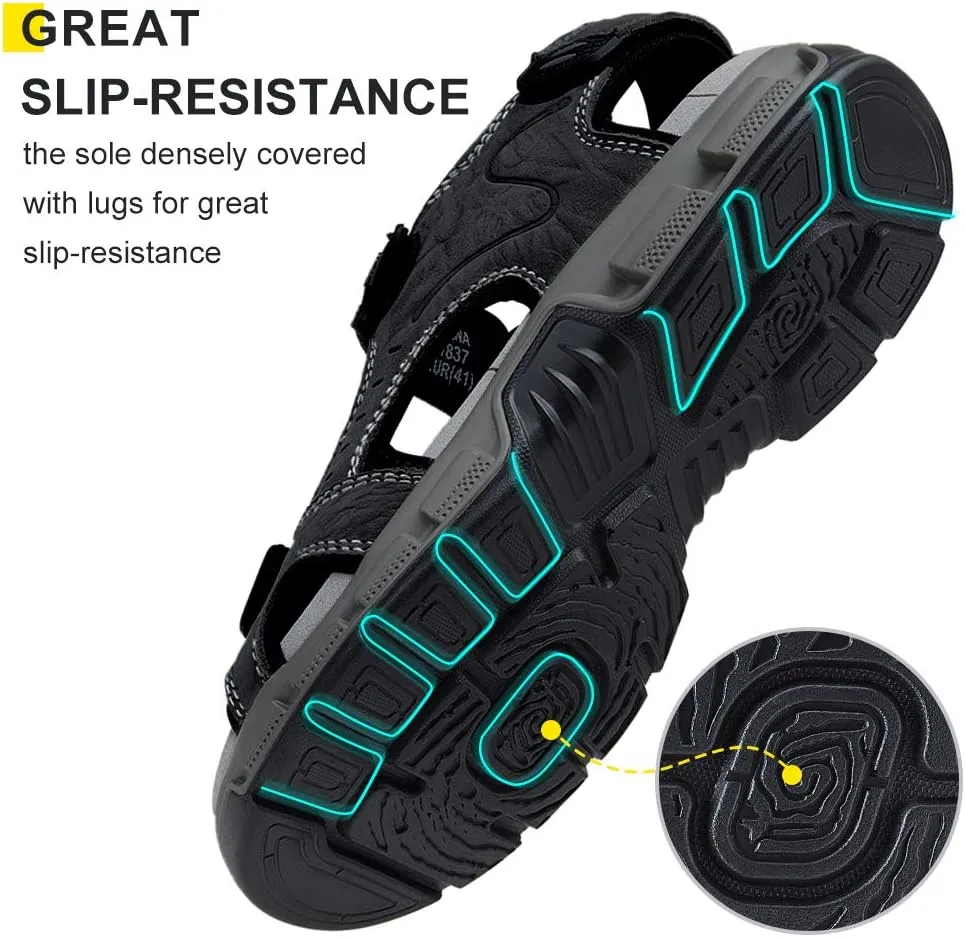 CAMEL CROWN Men's Leather Sandals Hiking Outdoor Water Beach Sports Mens Sandals for Summer with Open Toe Adjustable Straps