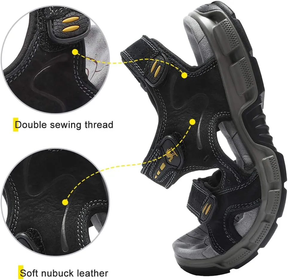 CAMEL CROWN Men's Leather Sandals Hiking Outdoor Water Beach Sports Mens Sandals for Summer with Open Toe Adjustable Straps