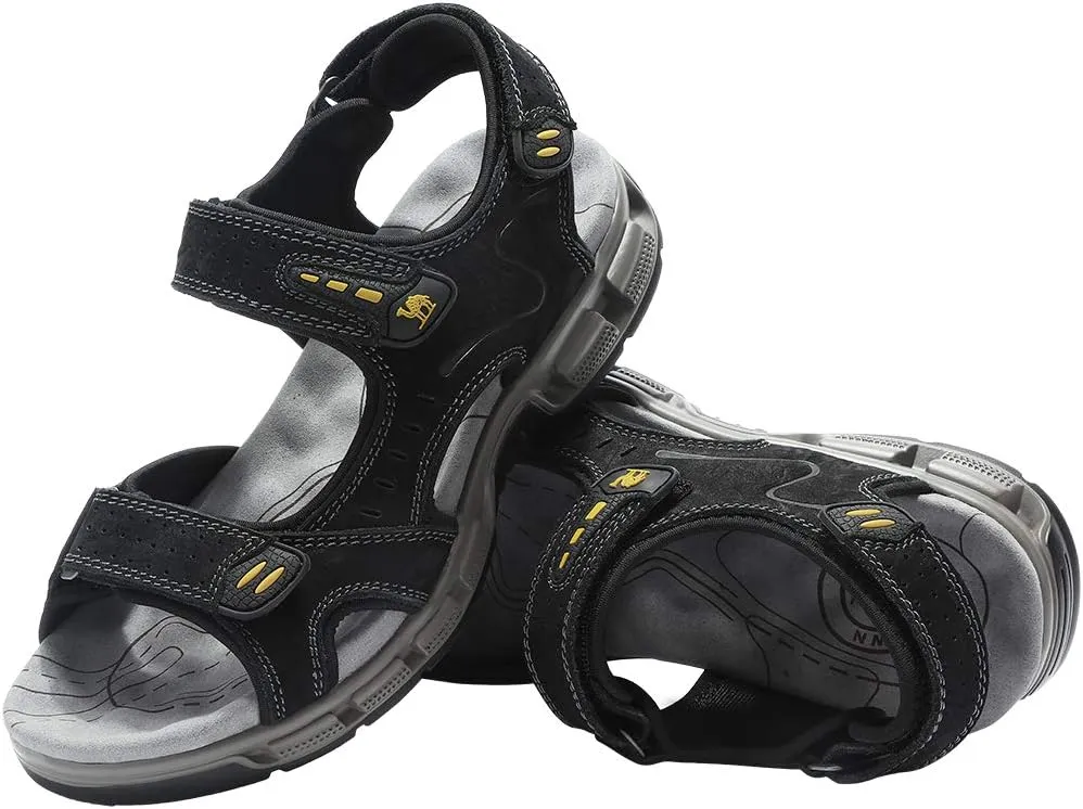 CAMEL CROWN Men's Leather Sandals Hiking Outdoor Water Beach Sports Mens Sandals for Summer with Open Toe Adjustable Straps