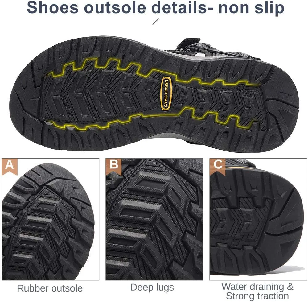 CAMEL CROWN Mens Waterproof Hiking Sandals with Arch Support Open Toe Summer Outdoor Beach Water Comfortable Sport Sandals