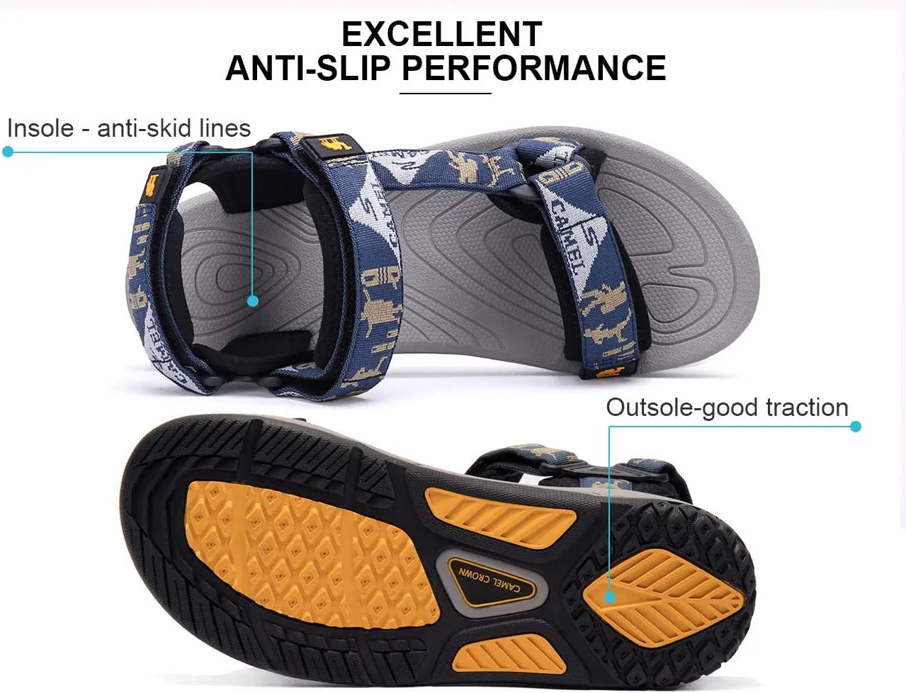 CAMEL CROWN Mens Waterproof Hiking Sandals with Arch Support Open Toe Summer Outdoor Beach Water Comfortable Sport Sandals