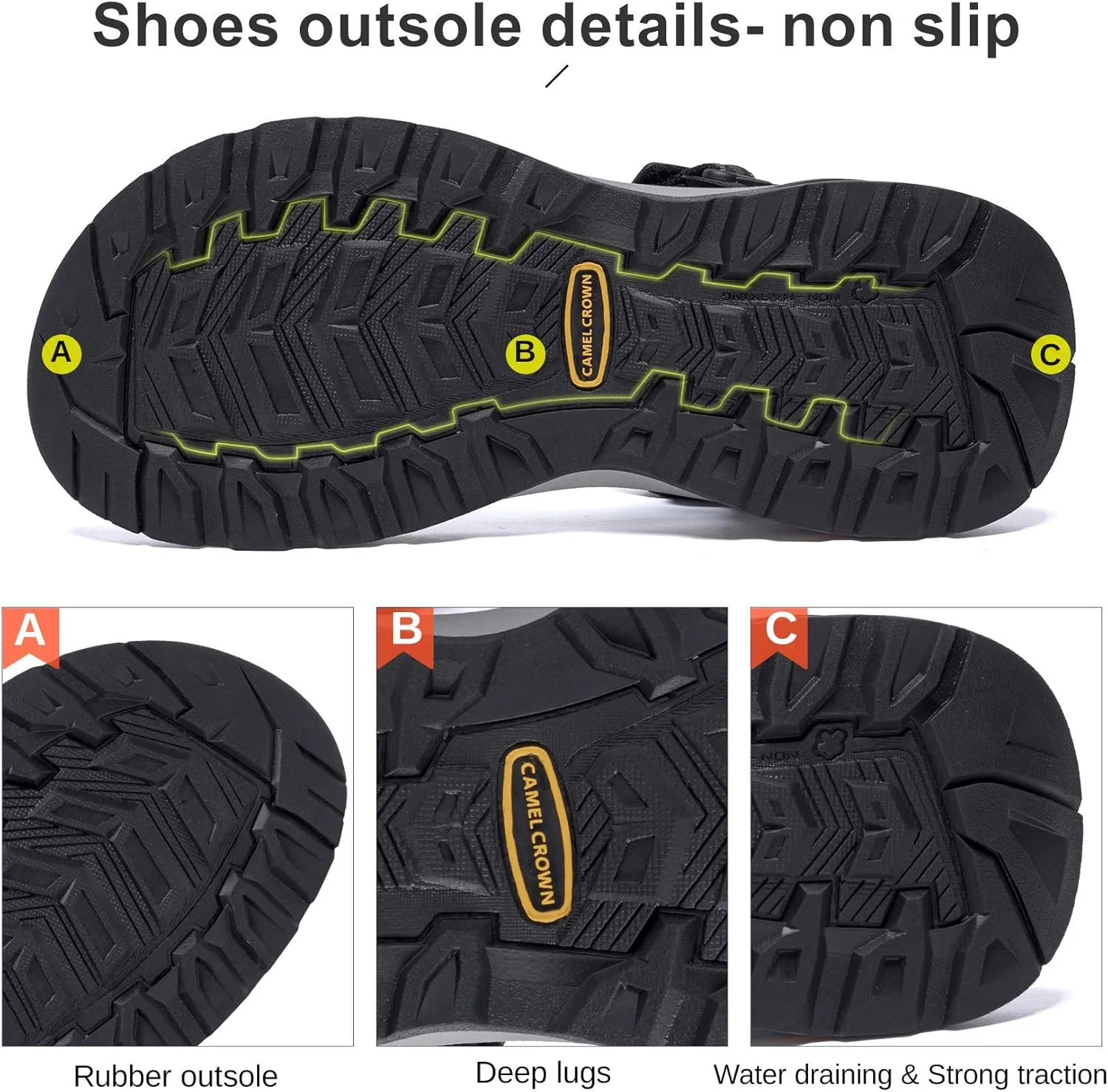 CAMEL CROWN Mens Waterproof Hiking Sandals with Arch Support Open Toe Summer Outdoor Beach Water Comfortable Sport Sandals