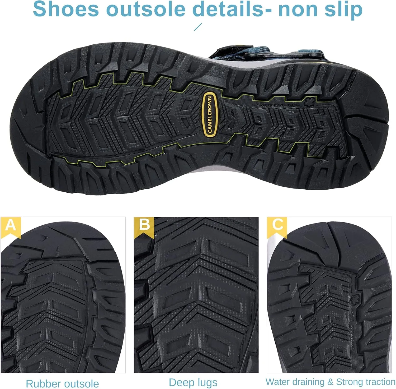 CAMEL CROWN Mens Waterproof Hiking Sandals with Arch Support Open Toe Summer Outdoor Beach Water Comfortable Sport Sandals