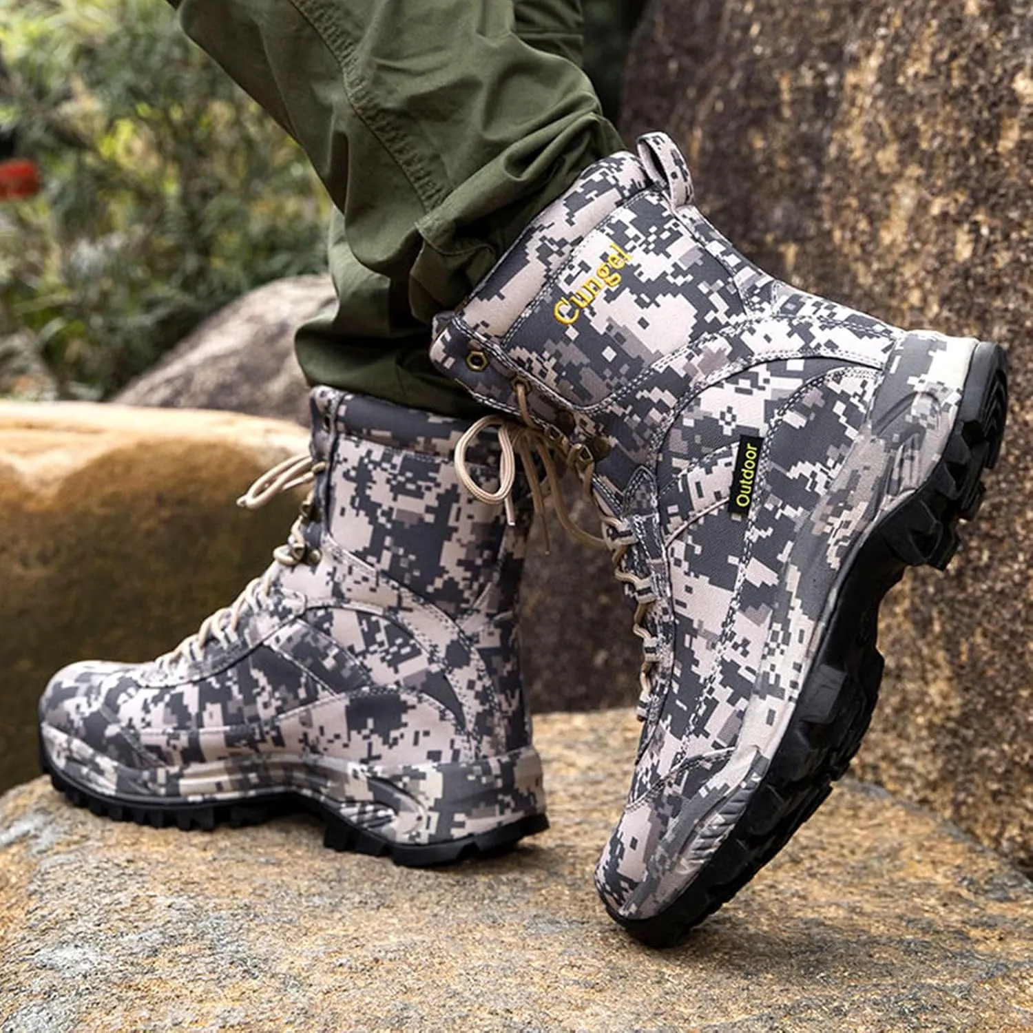 Camo Hiking Boots for Men Waterproof Slip-Resistant Durable Breathable Hunting Boots for Men Perfect for Outdoor Activities Mens Hunting Shoes Heavy Duty Camouflage Boots