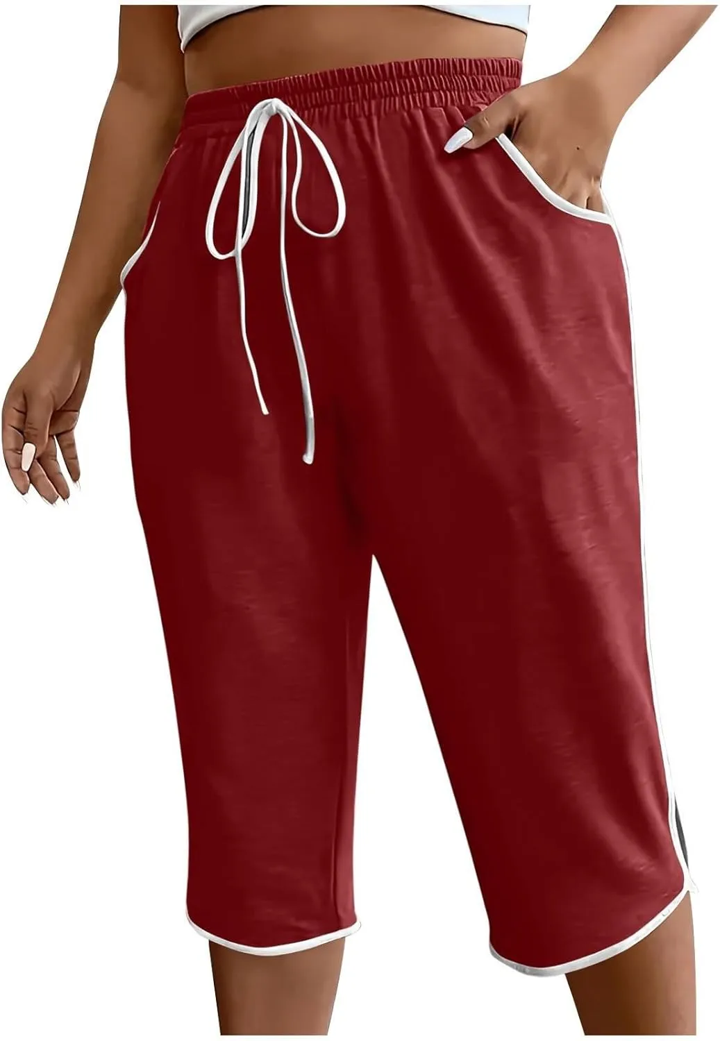 Capri Pants for Women Summer Casual Loose Comfy Workout Cropped Pants High Elastic Waist Athletic Capris with Pockets