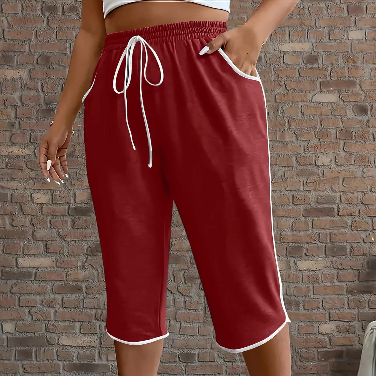 Capri Pants for Women Summer Casual Loose Comfy Workout Cropped Pants High Elastic Waist Athletic Capris with Pockets