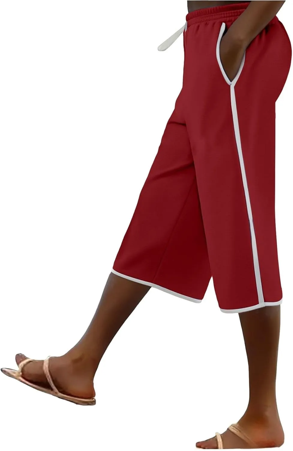 Capri Pants for Women Summer Casual Loose Comfy Workout Cropped Pants High Elastic Waist Athletic Capris with Pockets