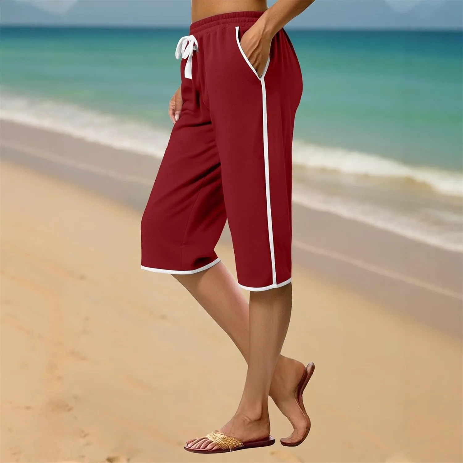 Capri Pants for Women Summer Casual Loose Comfy Workout Cropped Pants High Elastic Waist Athletic Capris with Pockets