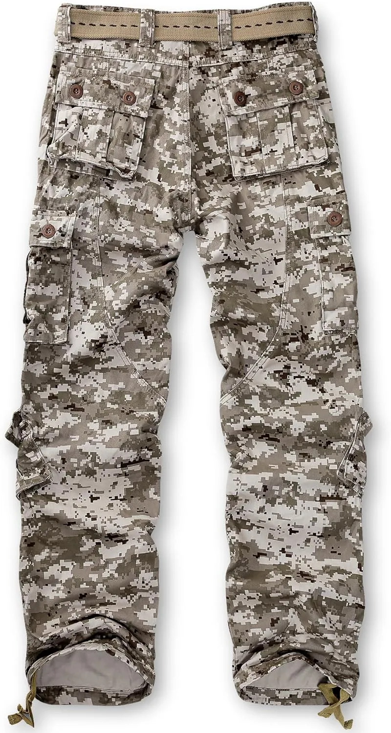 Cargo Pants for Men, Camo Pants Relaxed Fit Utility Hiking Pants, Ripstop Work Pants with 8 Pockets