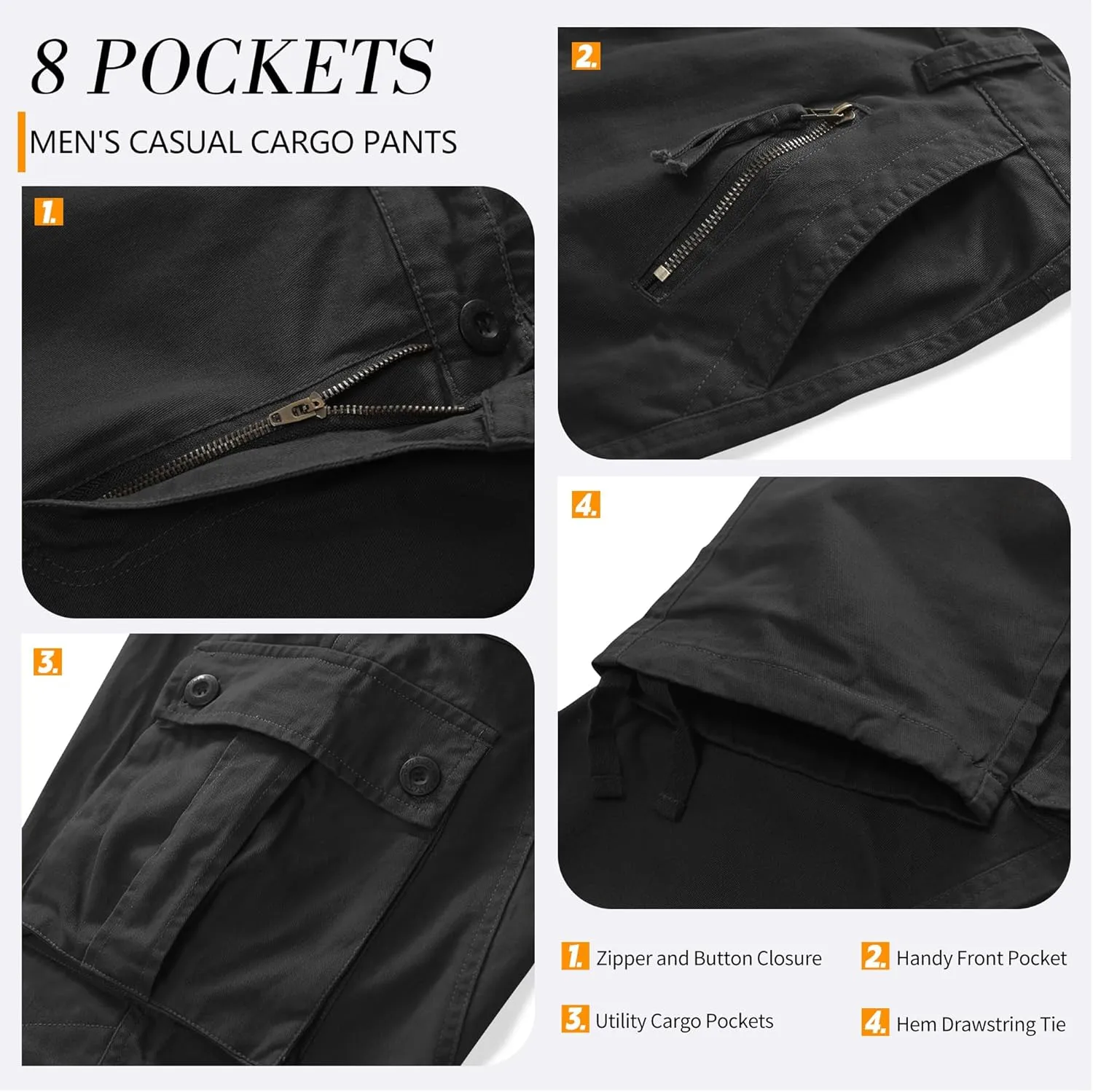 Cargo Pants for Men, Camo Pants Relaxed Fit Utility Hiking Pants, Ripstop Work Pants with 8 Pockets