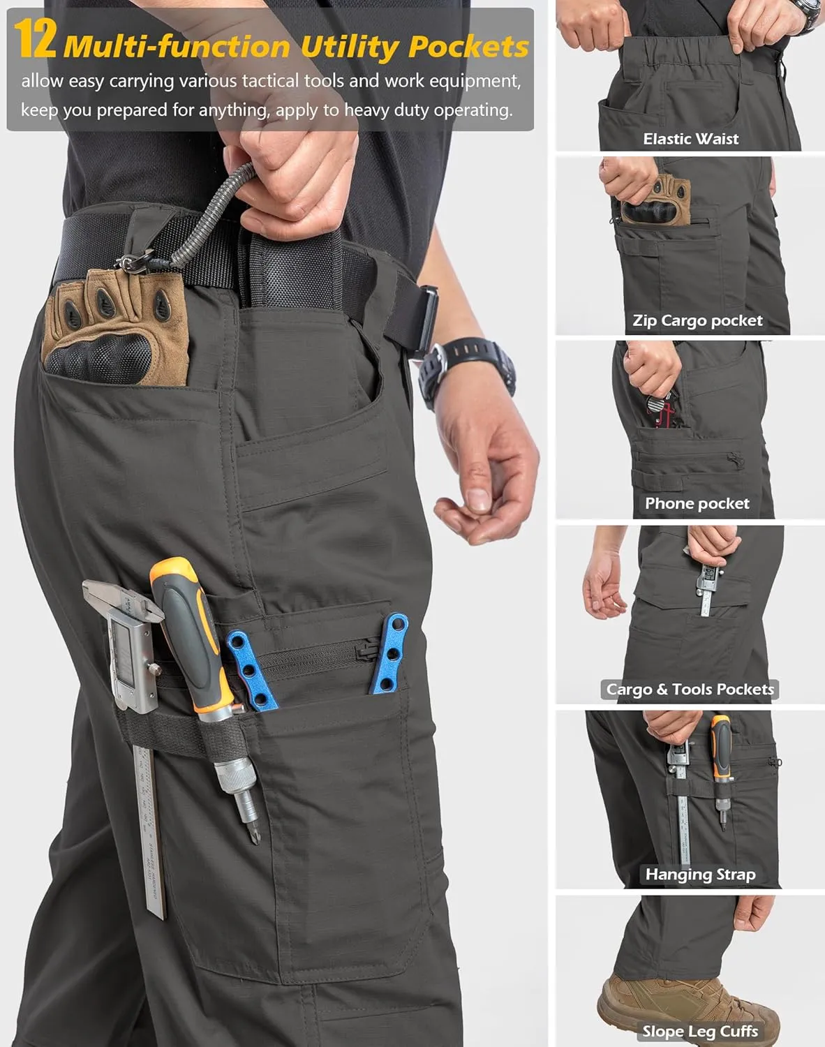 CARWORNIC Men's Stretch Ripstop Work Pants Water Resistant Flex Cargo Pants Lightweight EDC Operator Tactical Utility Pants