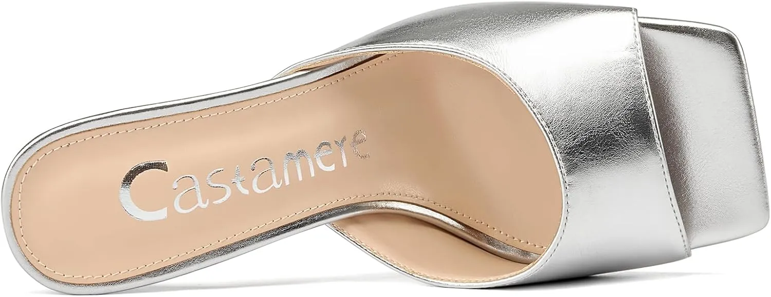Castamere Square Open Toe Heeled Sandals for Women High Stiletto Heels Slip-on Mules Dress Comfortable Casual Summer Shoes 3.5 Inches Heels
