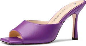Castamere Square Open Toe Heeled Sandals for Women High Stiletto Heels Slip-on Mules Dress Comfortable Casual Summer Shoes 3.5 Inches Heels
