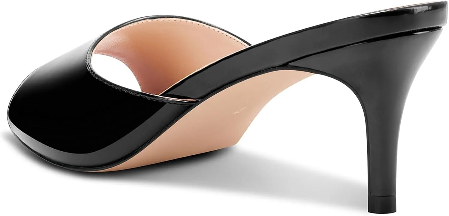 Castamere Women's Heeled Sandals Round Open Toe Kitten Heels Slip On Mules for Prom Party Wedding Vacation 2.6 Inches Heels
