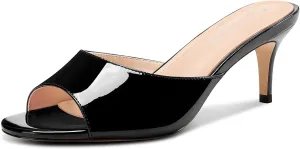 Castamere Women's Heeled Sandals Round Open Toe Kitten Heels Slip On Mules for Prom Party Wedding Vacation 2.6 Inches Heels